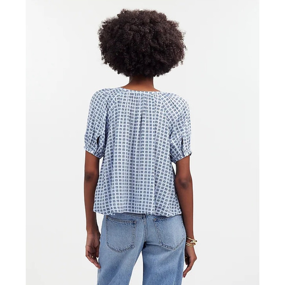 Madewell Puff Sleeve A Line Button Up Short Sleeve Viscose Top US Women's XS New - Picture 2 of 7